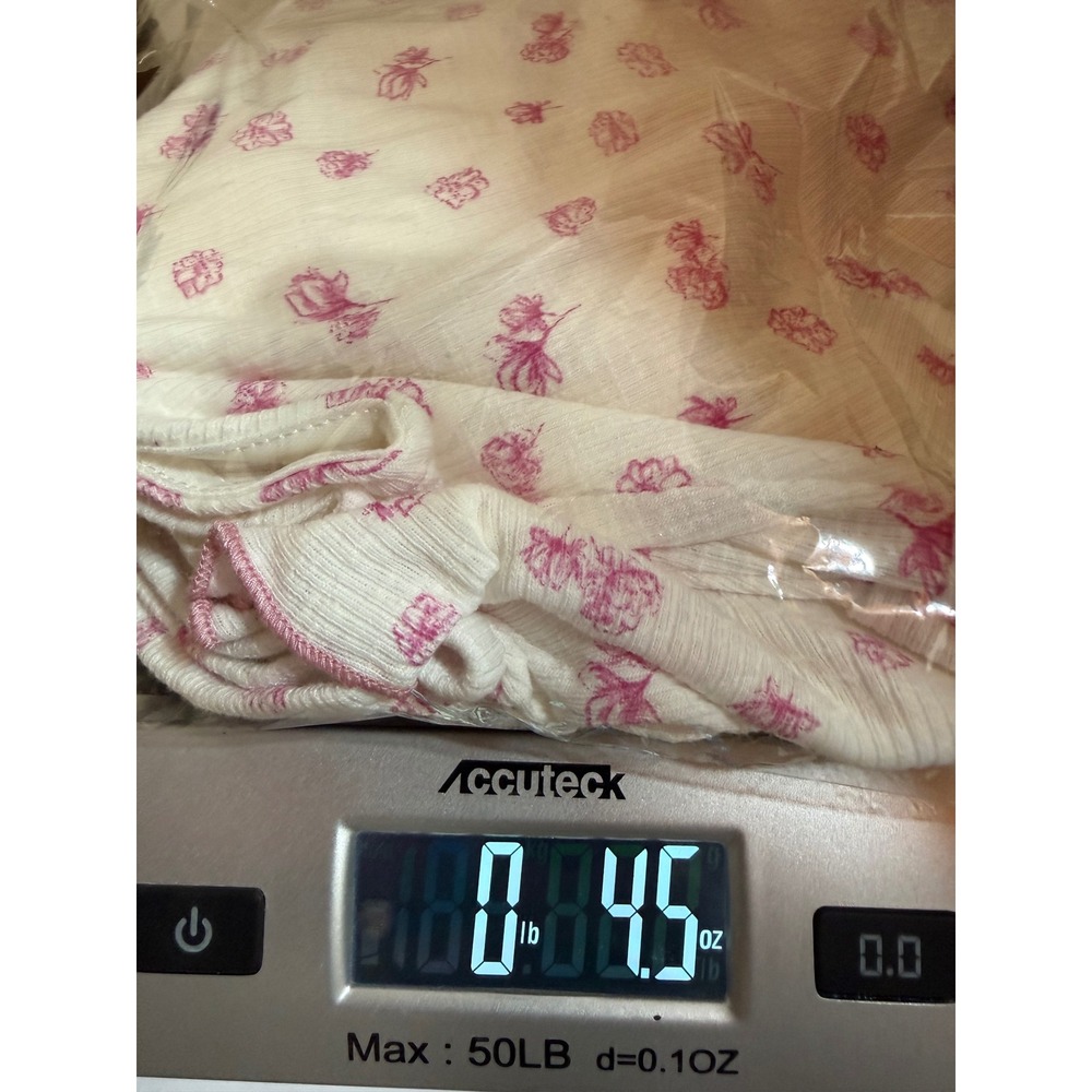 La Peche Peplum Top Women Size M White Pink Floral Coquette Ribbed Cap‎ Sleeve - Picture 8 of 8